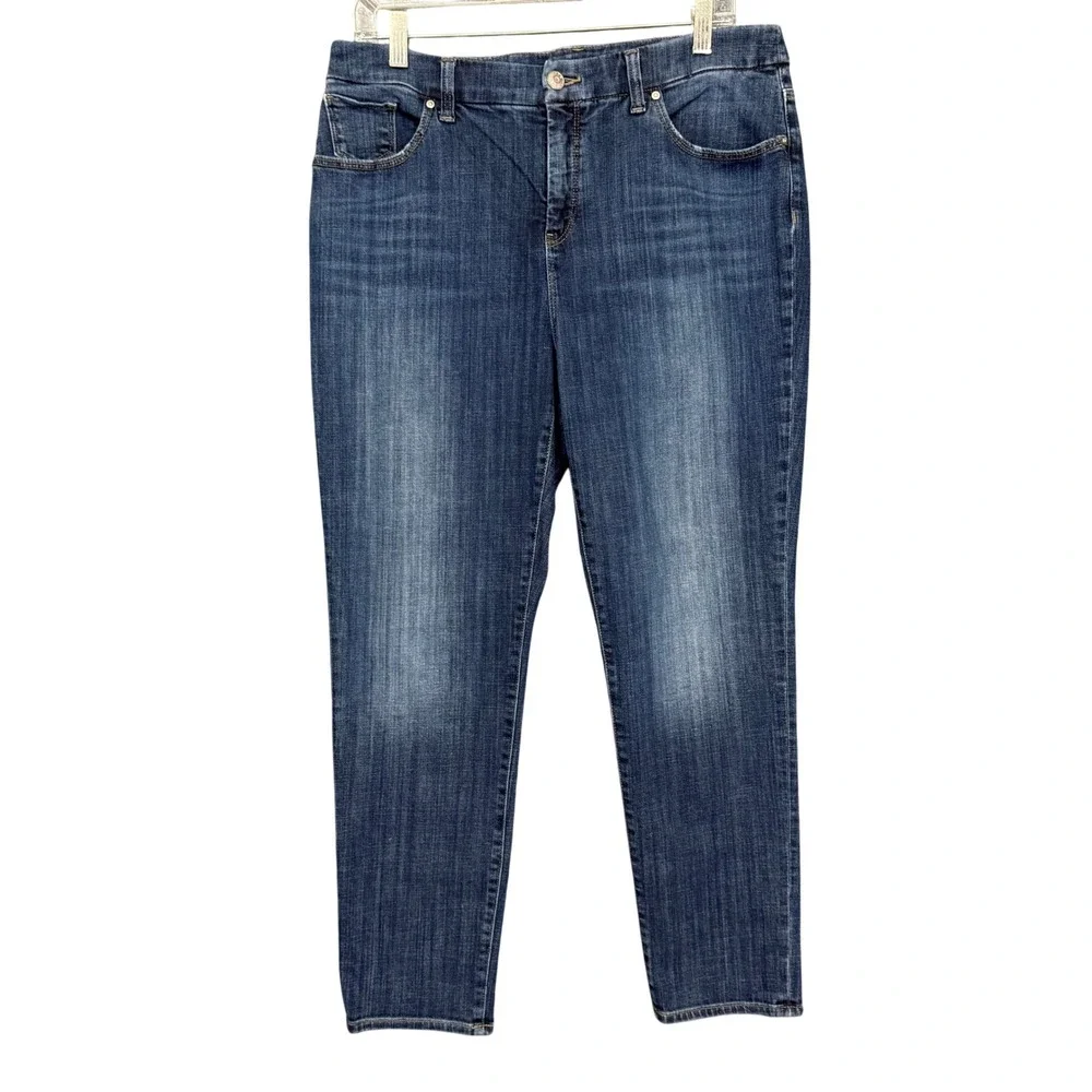 Chicos Jeans 2 Womens‎ 12 Blue Dark Wash So Slimming Girlfriend Ankle Denim